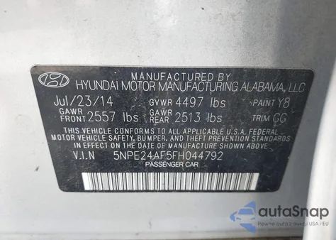 2015 Hyundai Sonata Se from USA, damaged, VIN 5NPE24AF5FH044792